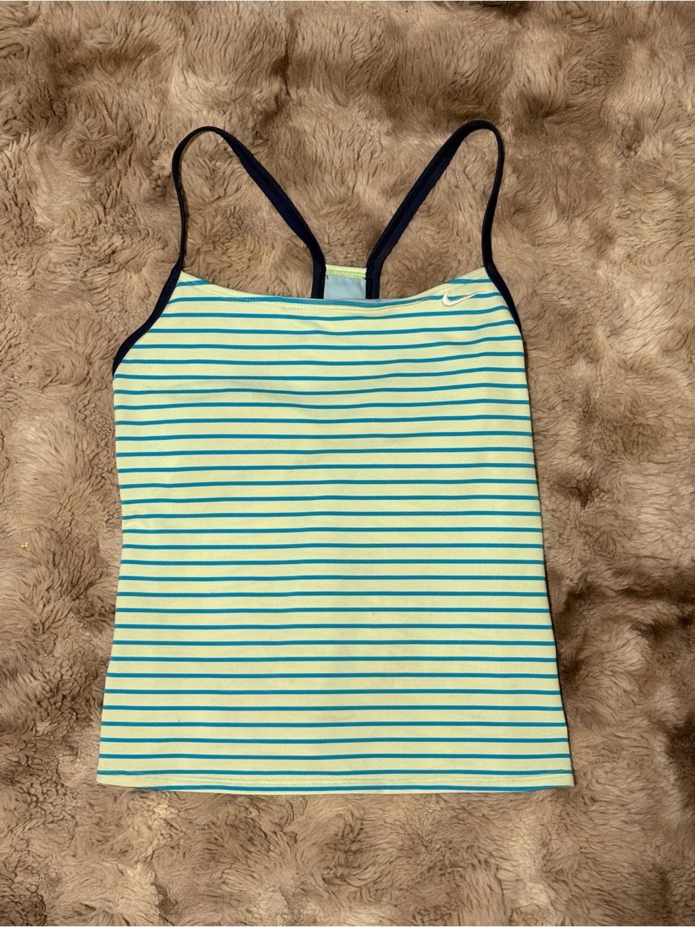Nike Striped Racerback Tank - Yellow & Navy